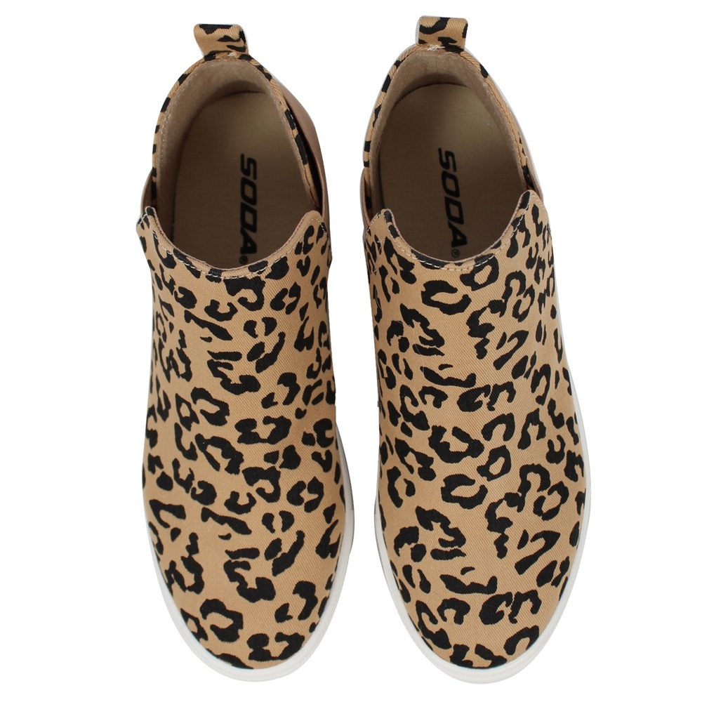 Tan Leopard Hidden Wedge Rubber Sole Sneaker - Picture 5 of 5